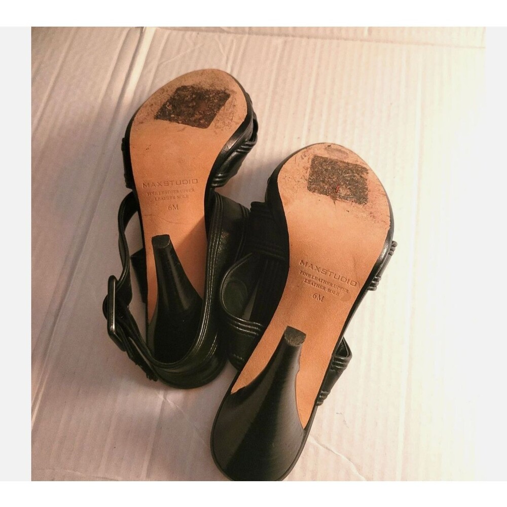 Max Studio Leather Black Crisscross Ankle Strappy Heels sandal open toe shoe 6 M - Picture 7 of 16
